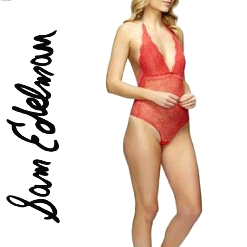 Sam Edelman Floral Geranium Lace Halter Bodysuit Lingerie NWT - Picture 2 of 8